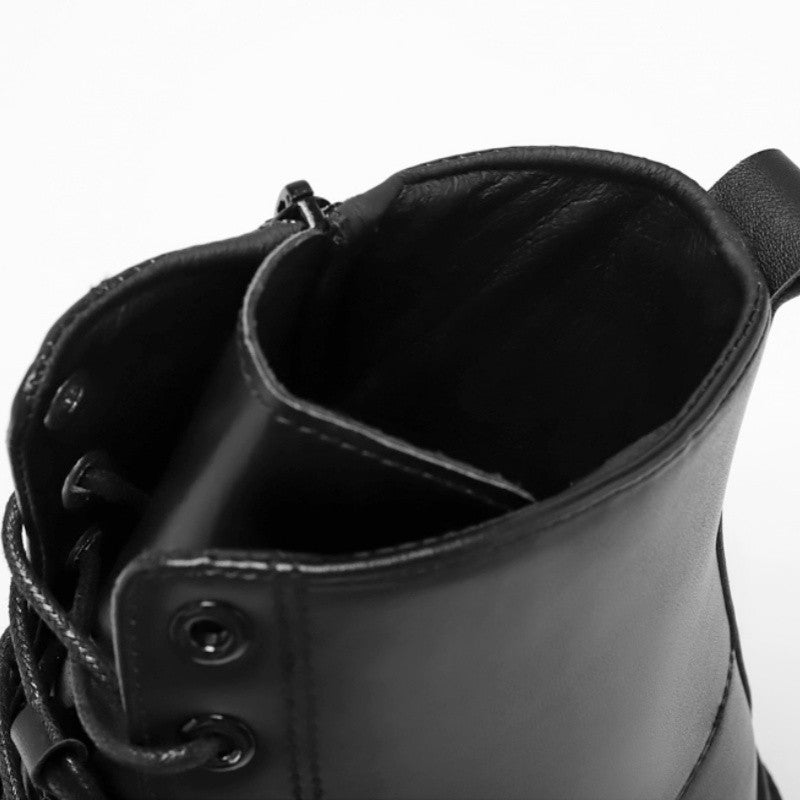 Black Men's Casual Leather Boots Fashion Winter Men Work Boot Mens Shoes Non-slip Designer High Top Ankle Boots Motorcycle Shoes