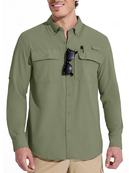 MAGCOMSEN Sun Protection Shirt Quick Dry Long Sleeve Mesh Breathable Shirt Multi Pockets Fishing Shirts Hiking Work Cargo Shirts
