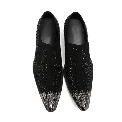 luxury mens shoes Stick diamond red  metal pointed party wedding Dress shoes man