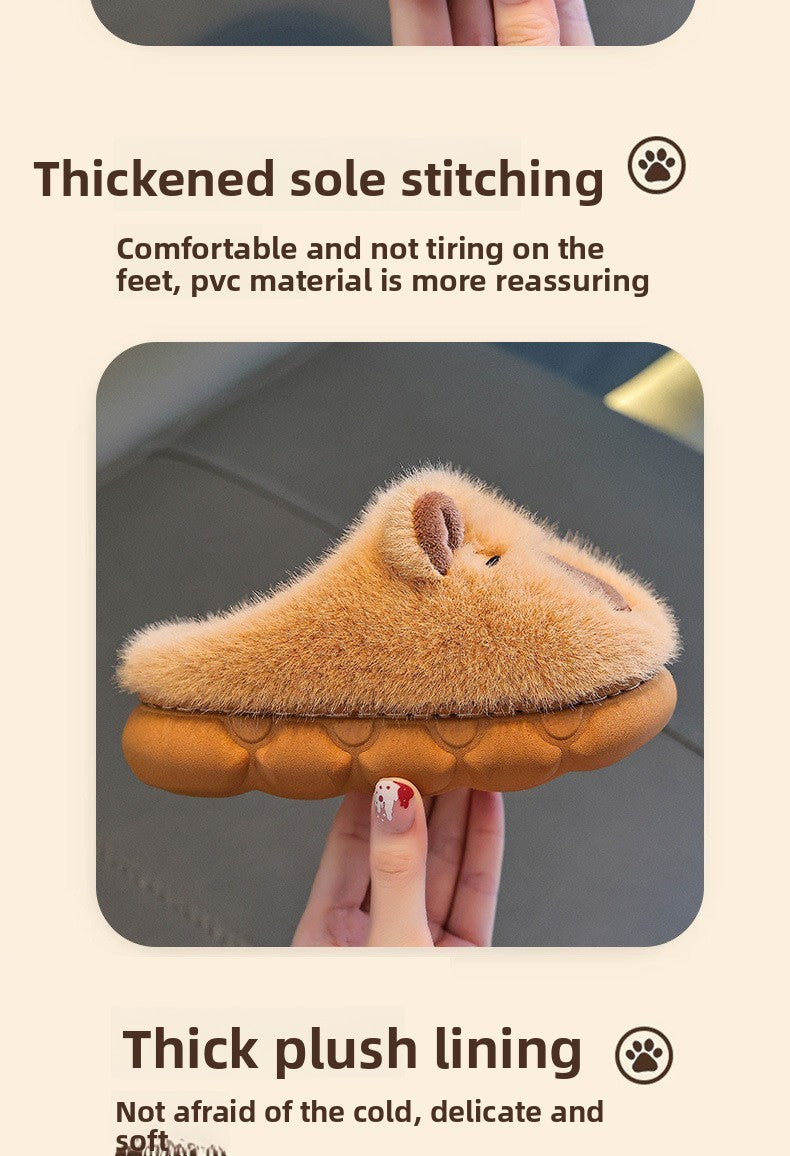 Kids Winter Warm Cotton Slippers Cute Capybara Slip-On Shoes for Boys & Girls Soft Non-Slip Soles Lightweight Easy Wear Closure