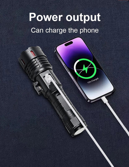 Super Bright Flashlight 10000000LM Torch High Power LED Flashlights Zoomable Lantern Rechargeable Lamp Magnet Tactical Lantern