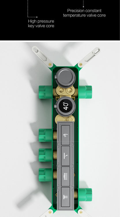 Luxury gun gray brass thermostatic shower system wall mounted LED digital display hot and cold water bathroom embedded faucet