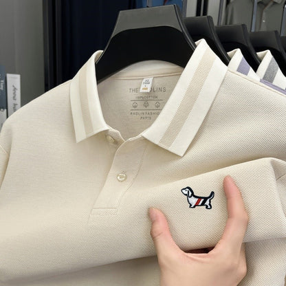 Men's 100% Cotton Original Design Printed Long Sleeved Polo Shirt Spring Autumn Simple Fashion Business Lapel T-shirt Men's Wear