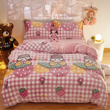 Capa de Edredom de Veludo Leite com Estampa de Panda Fofo para Decoração de Quarto de Meninos e Meninas, Roupa de Cama de Desenho Animado de Animais, Capa de Edredom Macia e Quente para Outono e Inverno