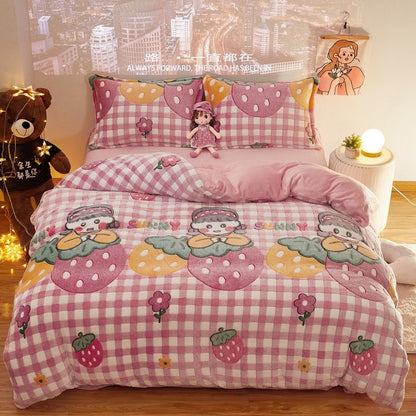 Capa de Edredom de Veludo Leite com Estampa de Panda Fofo para Decoração de Quarto de Meninos e Meninas, Roupa de Cama de Desenho Animado de Animais, Capa de Edredom Macia e Quente para Outono e Inverno