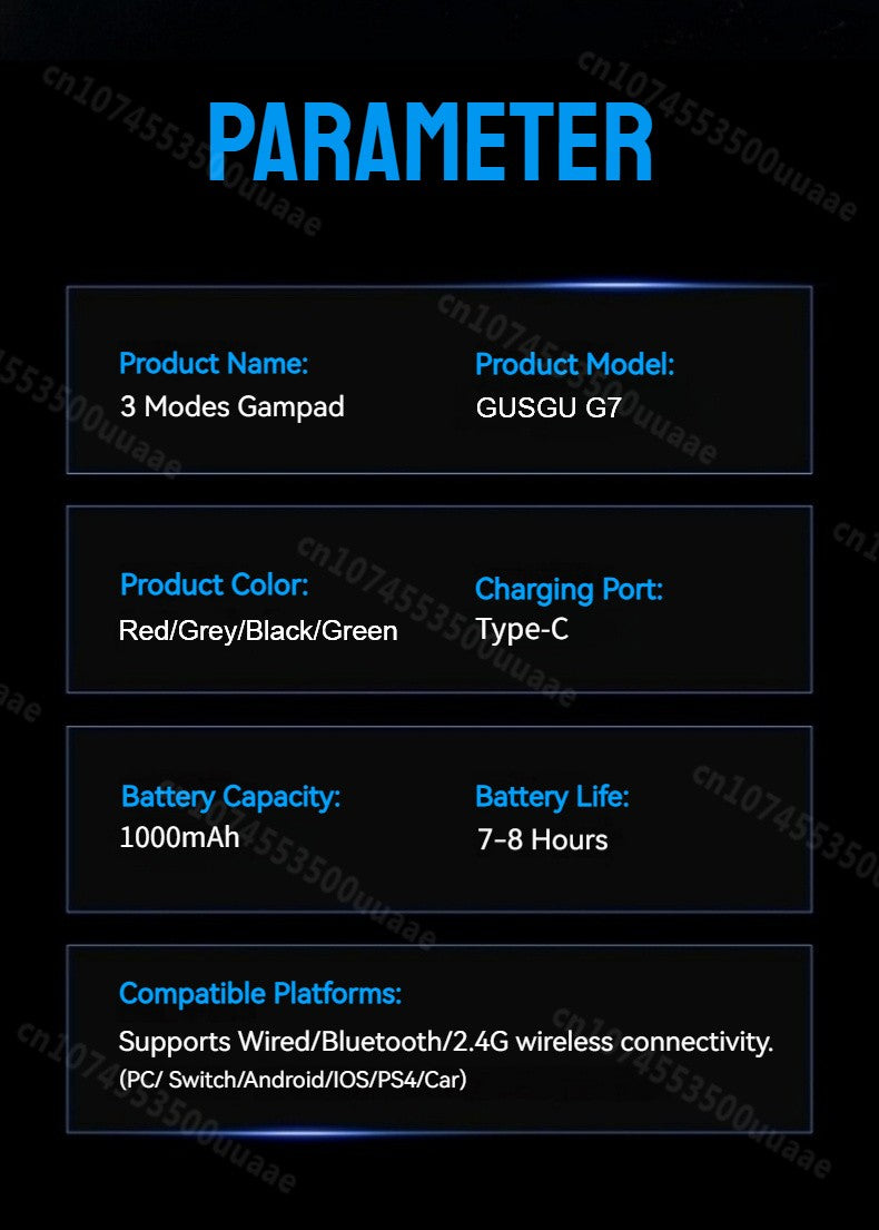 GUSGU G7 1.44-inch Smart Screen Wireless Controller 3 Modes for Switch PS4 IOS Android TV PC Tesla Gamepad, Same Product for X01