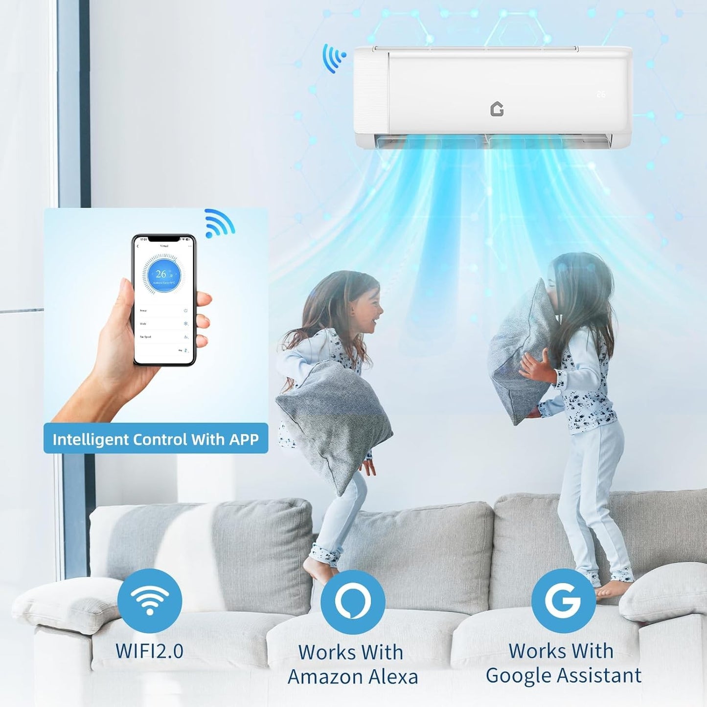 18.5 SEER2 Mini Split AC 230V 12000 BTU Mini Split Heating and Coolings up to 750 Inverter Mini Split System Wifi Remote Control