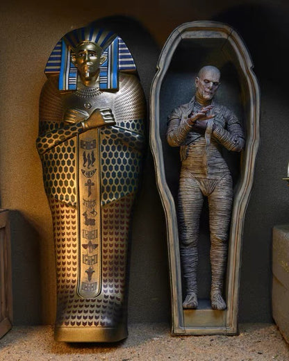 NECA Monsters Figure The Mummy Casket Coffin Pyramid Action Figure Universal Monsters Model Toy Christmas Halloween Gift Doll