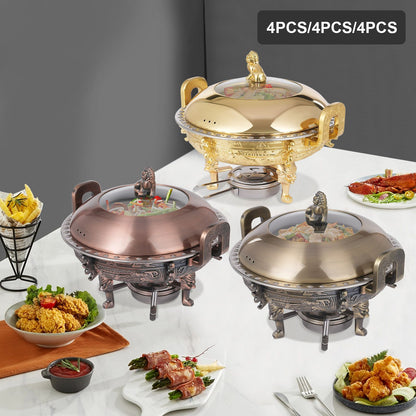4PCS Chafing Dishes, Classical Round Chafing Buffet Set, Stainless Steel Chafers and Buffet Warmers Sets for Gatherings, Events