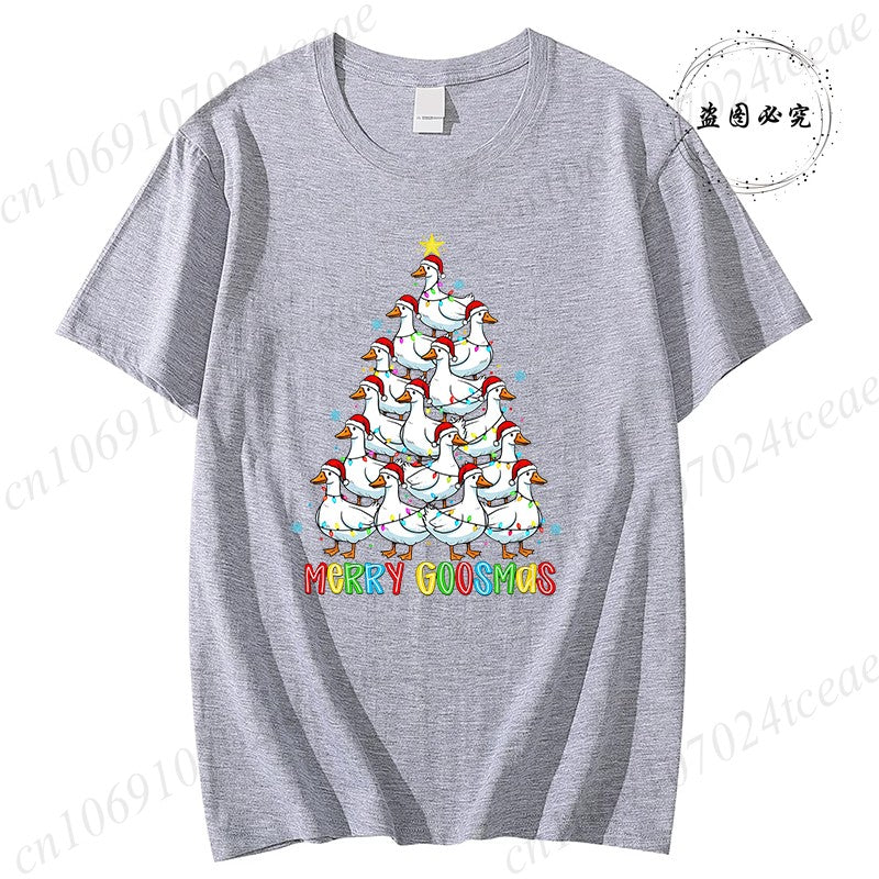 Funny Merry Goosmas T-Shirts for Women,Trendy Christmas Goose Shirt Design,Christmas Tree Party T-Shirts for Women Men Clothes
