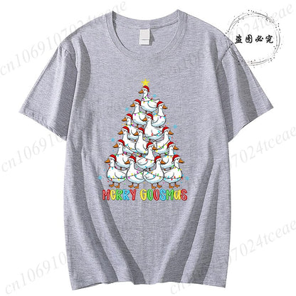 Funny Merry Goosmas T-Shirts for Women,Trendy Christmas Goose Shirt Design,Christmas Tree Party T-Shirts for Women Men Clothes