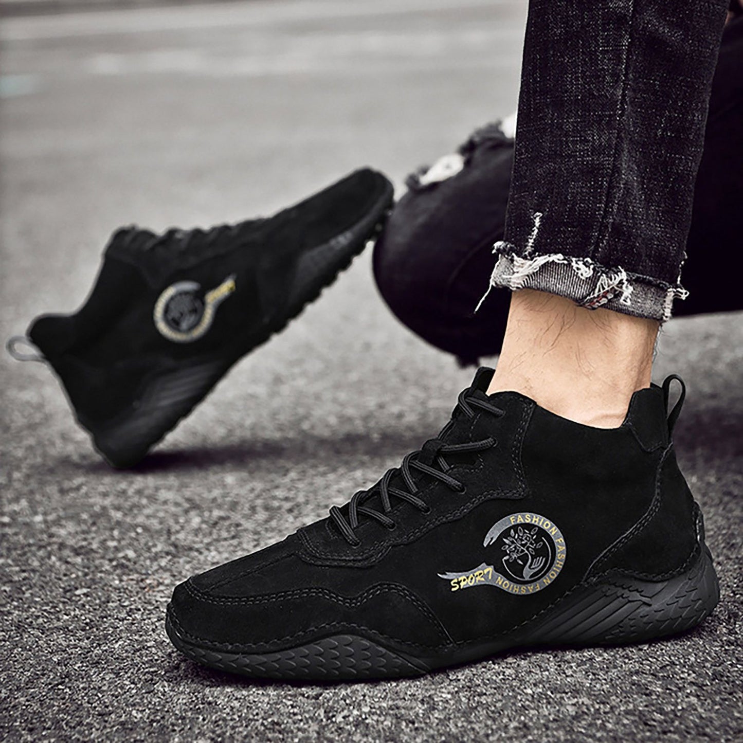 Punk Boots New Fall And Winter Padded Men'S Leather Shoes Korean Fashion Lace Up Sneakers Ankle Mens Dress Shoes Zipper Side