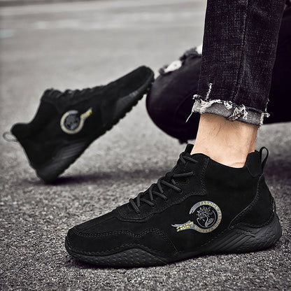 Punk Boots New Fall And Winter Padded Men'S Leather Shoes Korean Fashion Lace Up Sneakers Ankle Mens Dress Shoes Zipper Side
