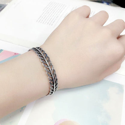Pulseira Bracelete de Prata Esterlina 925 Pena Flor Dourada Vintage Punk Para Mulheres Homens Joias da Moda Presente Dropship Atacado