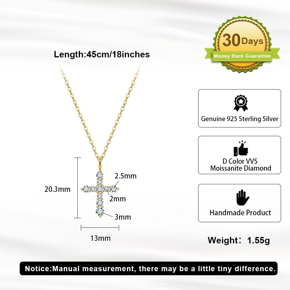 EFFIE QUEEN S925 Sterling Silver Moissanite Cross Necklace GRA Certificate D VVS1 Diamond Cross Pendant Neck Chain Women SMON15