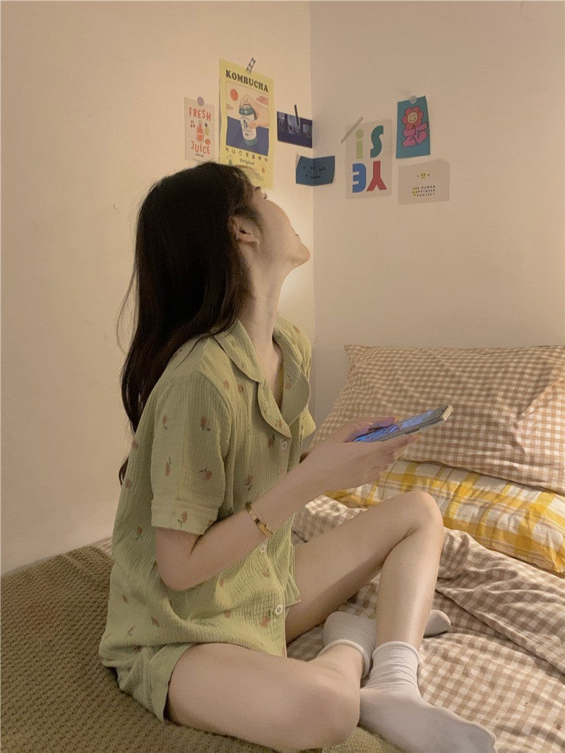 Women's Pajamas Set Foam Cotton Sleepwear Button down Tops and Shorts Pajama 2 Piece Suit Femme Nightwear Loungewear for Summer