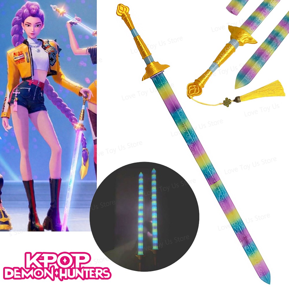 Rumi Sword Kpop Demon Hunters Cosplay Costume Accessories Lights Colorful Sword Women Roleplay Arms Props Halloween Party Gifts