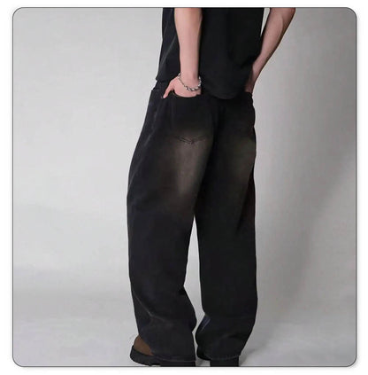 Four Season Men's Jeans Korean Version Student Casual Pants High Street Straight Loose Wide Leg Jeans Black Gray Blue Baggy Jean