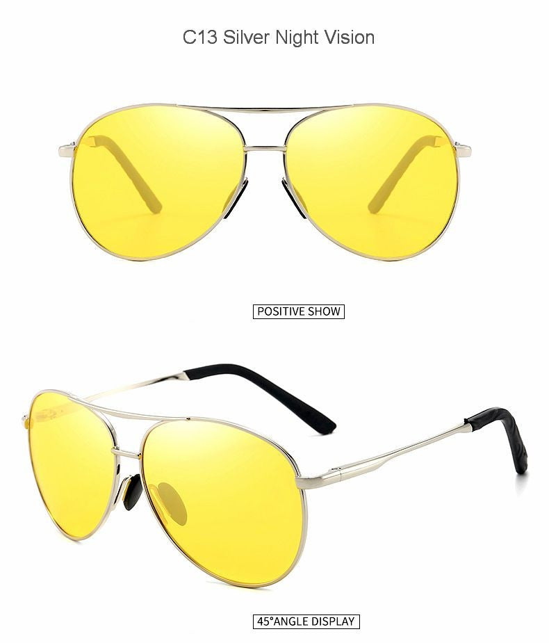 Óculos de Sol Polarizados Masculinos com Armação de Metal para Aviação Cores Variadas Óculos de Sol Masculino Piloto Visão Noturna e Diurna para Dirigir