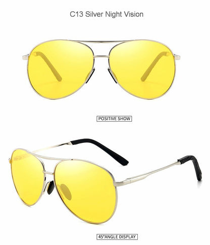 Óculos de Sol Polarizados Masculinos com Armação de Metal para Aviação Cores Variadas Óculos de Sol Masculino Piloto Visão Noturna e Diurna para Dirigir