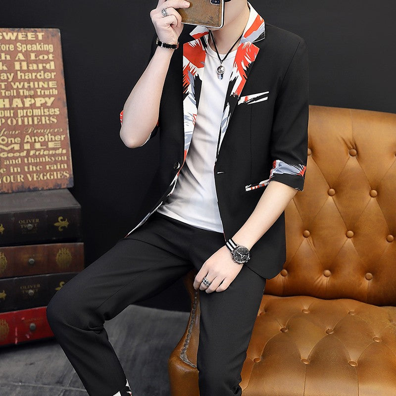 Summer 2025 Korean Slim Fit Short Sleeve Suit Casual Thin British Style Seven-Point Mid-Sleeve Suit for Men