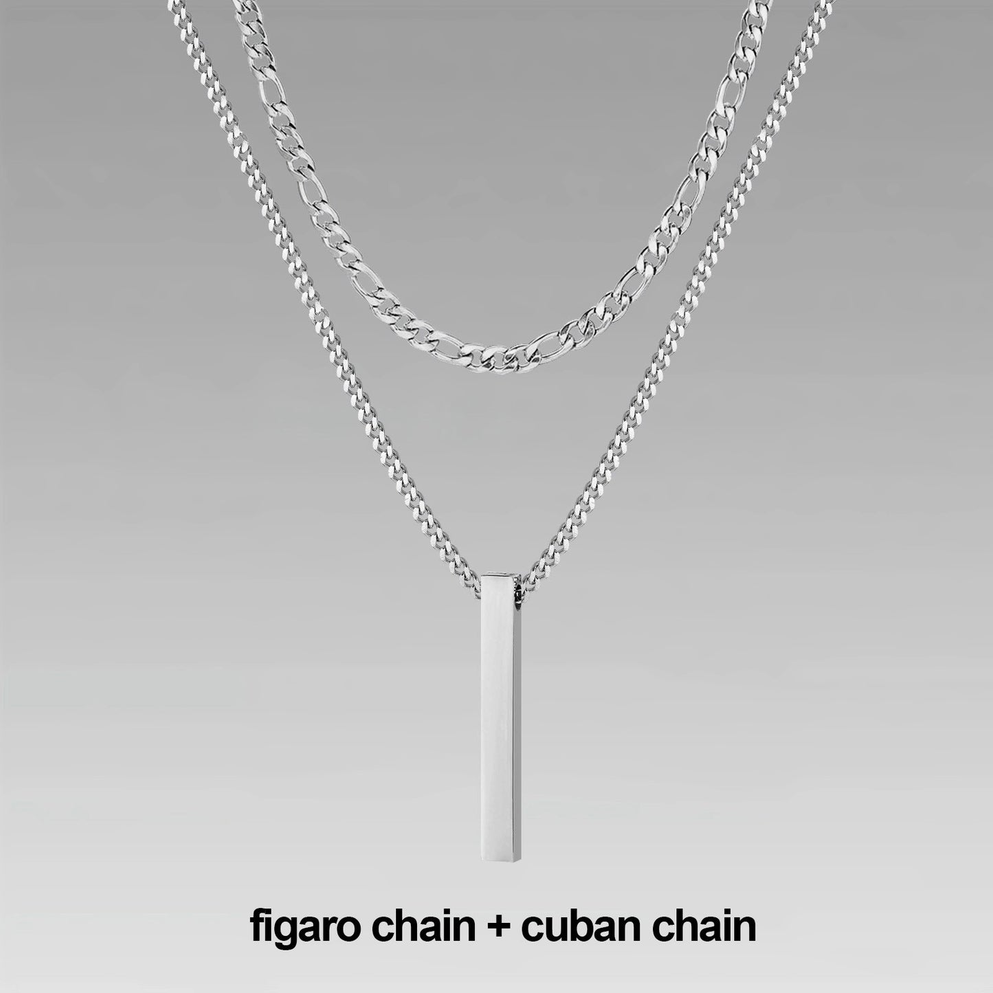 Vnox 3D Vertical Bar Necklaces for Men, Layering Stainless Steel Geometric Pendant, Layered Wheat Rope Cuban Chain, Boy Collar