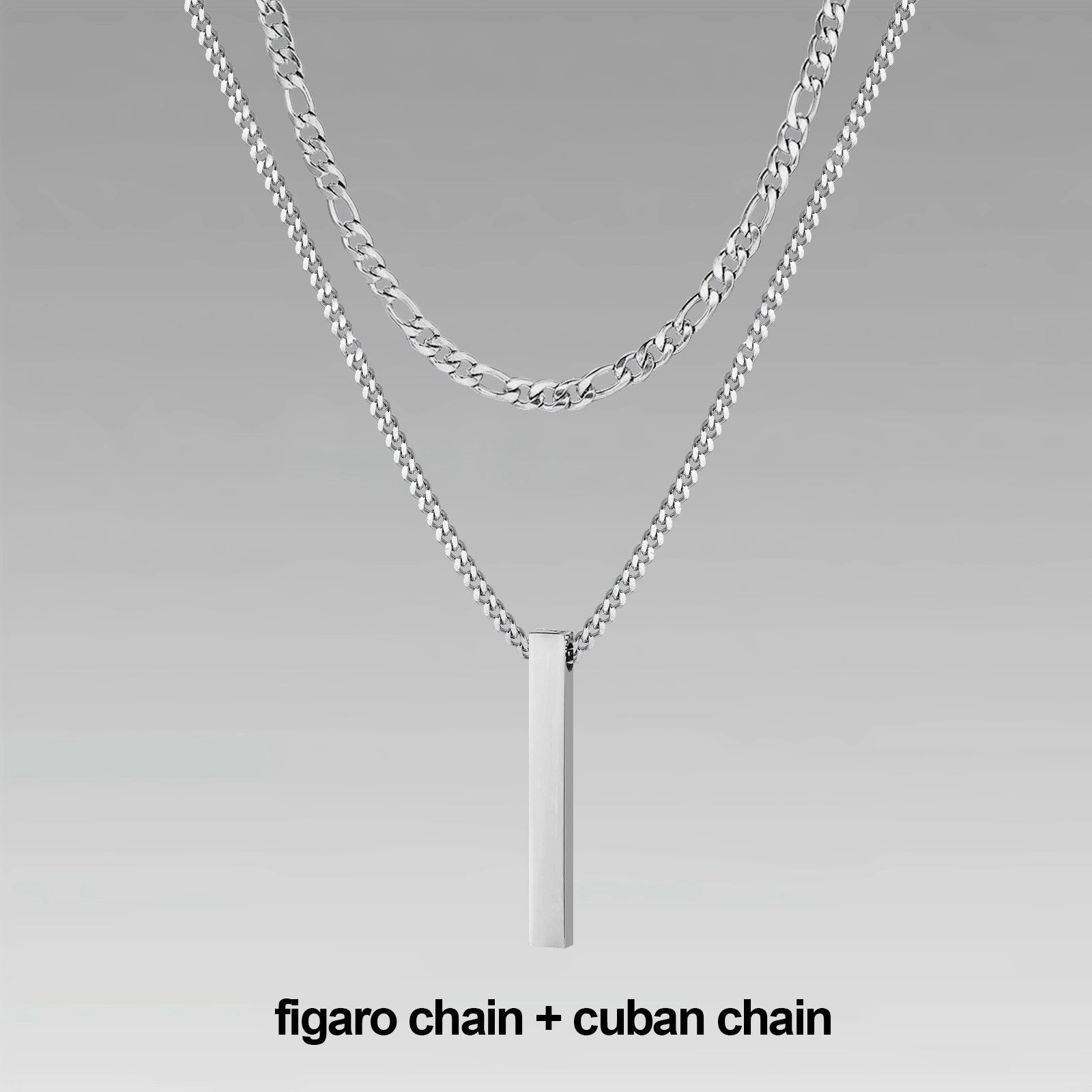 Vnox 3D Vertical Bar Necklaces for Men, Layering Stainless Steel Geometric Pendant, Layered Wheat Rope Cuban Chain, Boy Collar