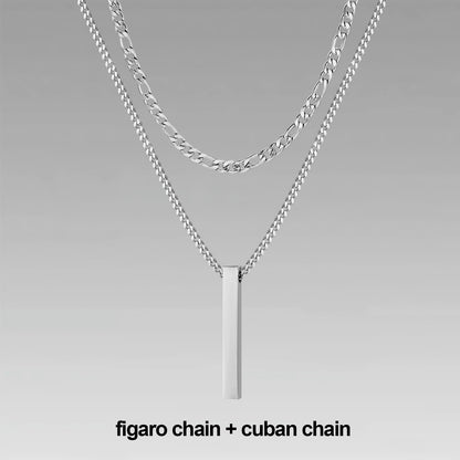 Vnox 3D Vertical Bar Necklaces for Men, Layering Stainless Steel Geometric Pendant, Layered Wheat Rope Cuban Chain, Boy Collar