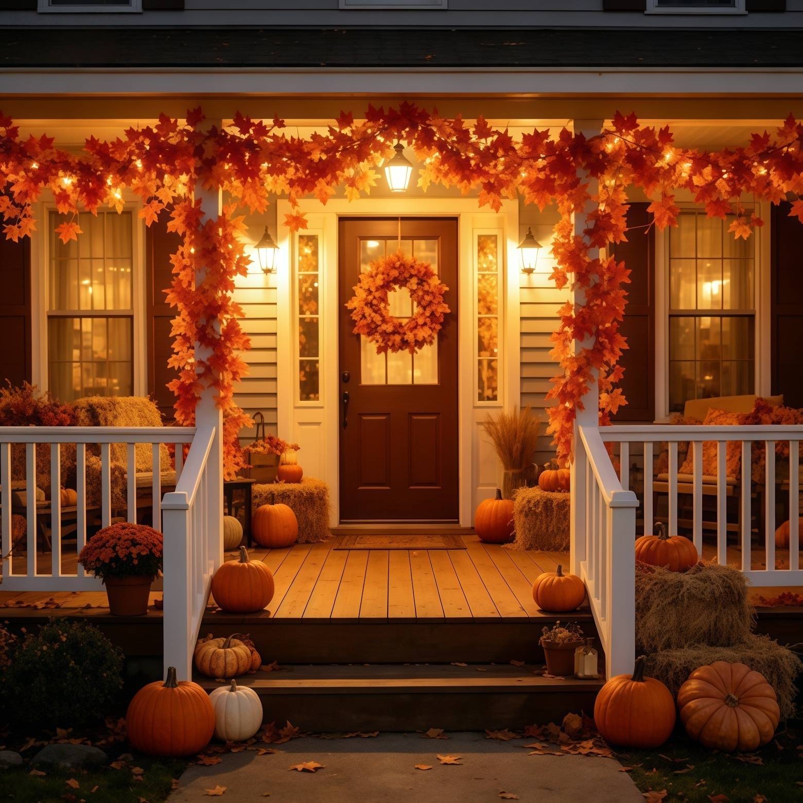 Autumn Faux Maple Leaf Vine Garland with Lights LED Thickened Maple Vine And Durable, Reusable Suitable Thanksgiving, Halloween