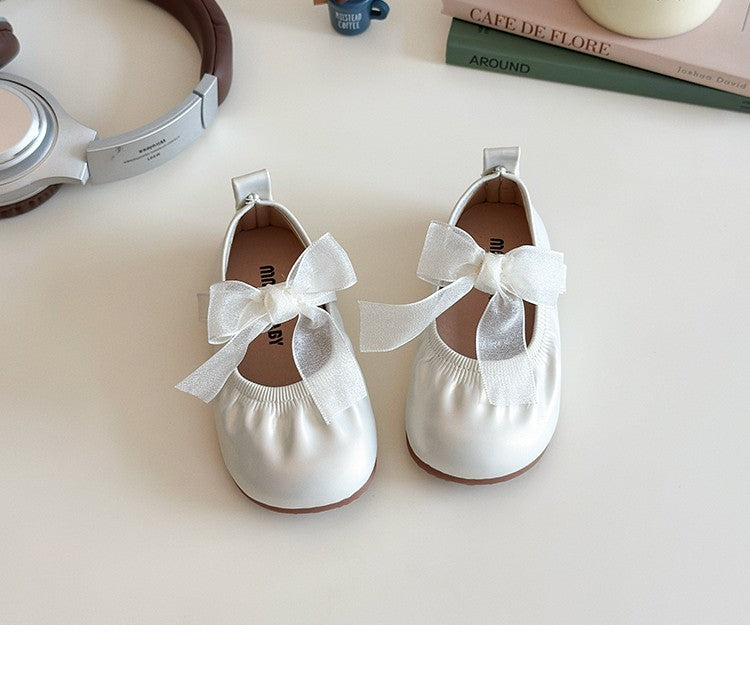 Baby Girl Princess Shoes Shine Surface Korean Style Lace Bow Casual Flats Non-Slip Toddler Kid Wedding Party Adorable Baby Shoes