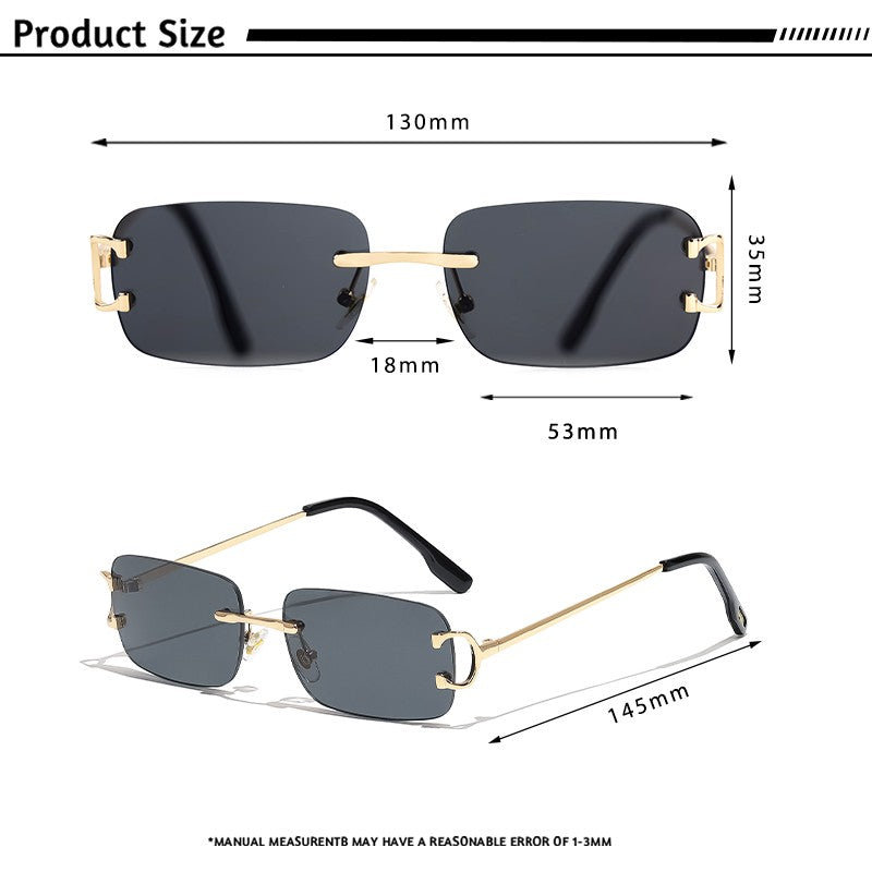 HBK Retro Rimless Sunglasses For Women Men Small Square Gold Frame Brand Design Tea Shades Rectangle UV400 Zonnebril Eyewear