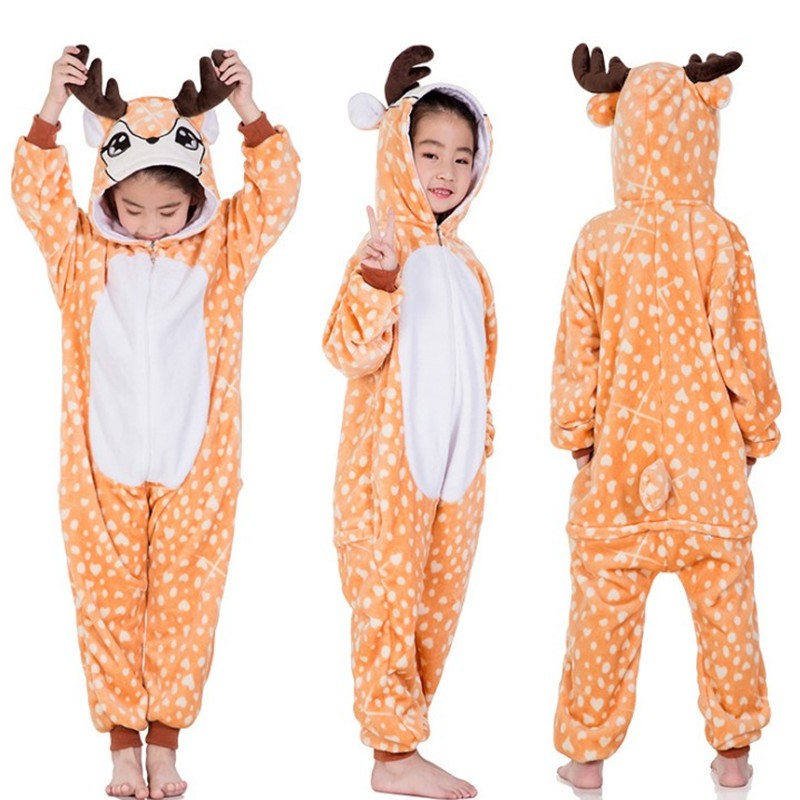 2-8Years Children's Unicorn Tiger Lion Fox Sika Deer Kigurumi Kid Onesie Pyjamas Cosplay Costumes for Halloween Carnival Party