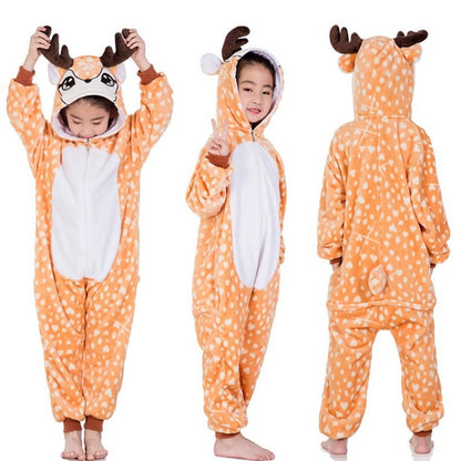 2-8Years Children's Unicorn Tiger Lion Fox Sika Deer Kigurumi Kid Onesie Pyjamas Cosplay Costumes for Halloween Carnival Party