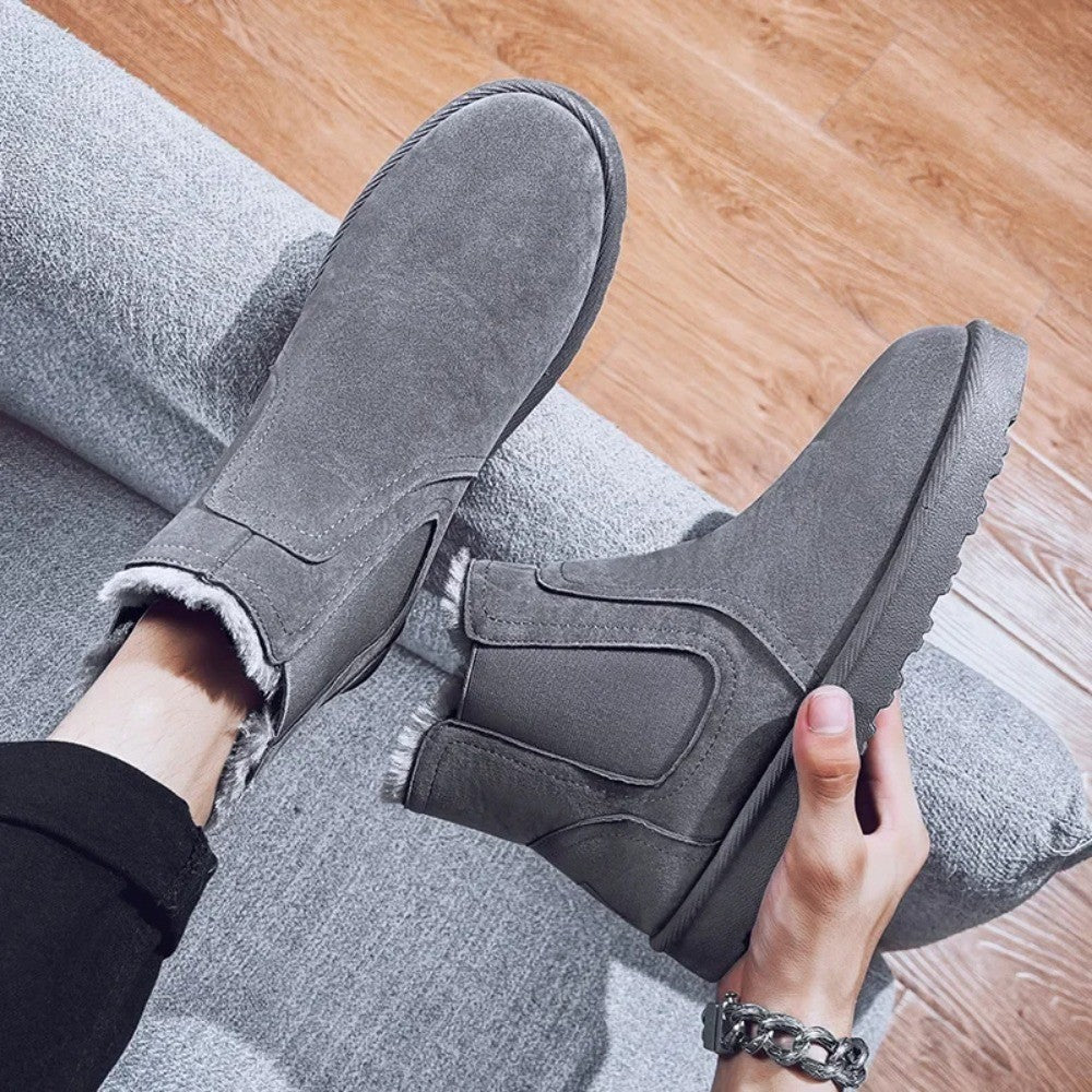 2025 Novas Botas Masculinas de Inverno Quentes de Pelúcia Botas de Couro Casuais de Cano Alto Sapatos de Neve da Moda para o Ar Livre