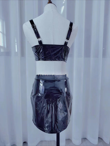 New Sexy Patent Leather Elastic Mini Hip Skirt Nightclub Hot Leather Mini Skirt  Evening Dresses Women Black Skirt