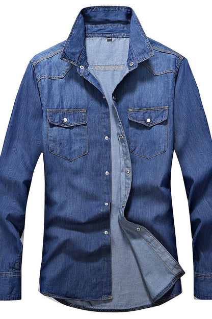 2025 Spring Men Slim Fit Denim Shirts Men Casual Solid Color Long Sleeve Cotton Shirts Male Jeans Shirt Fashion Cowboy Shirt 4XL