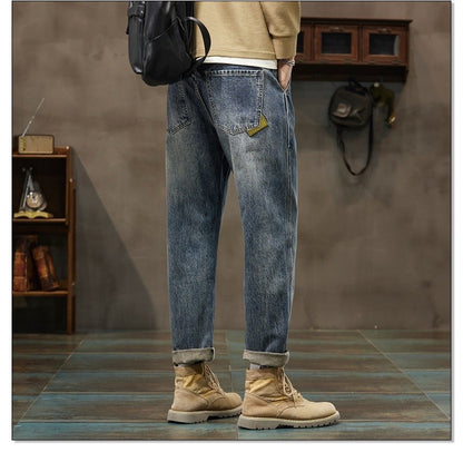 Autumn and Winter Men's Loose 95% Cotton Jeans Retro Yellow Mud  Street Hip-hop Baggy Harem Pants Outdoor Boys Workwear Pants