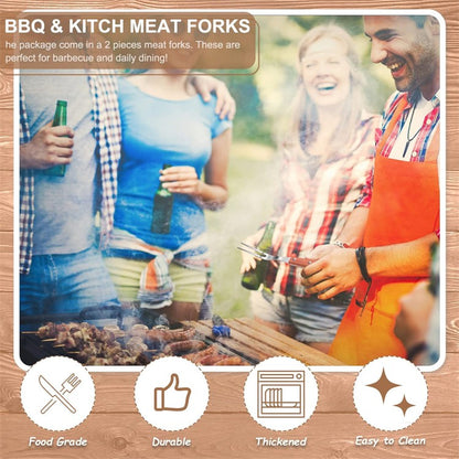 2 Pcs 10 Inch Meat Forks Stainless Steel Carving Forks with Wood Handle Long Barbecue Forks Kitchen Forks for Cooking Serving