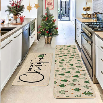 VIKAMA 2-Piece Christmas Festival Rug Set Kitchen Mat Combo, Entrance Hall Doormat Stain-Resistant and Easy-Care Home Decor