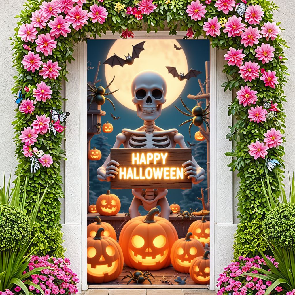 Happy Halloween Celebration Party Decoration Horror Skeleton Spooky Banner For Haunted House Door Cover Home Halloween Lining