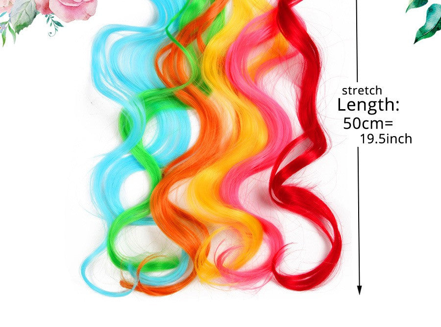 Cabelo Sintético Arco-Íris Ondulado, Extensões de Cabelo Longas, Extensões de Cabelo com um Único Clipe, Perucas Coloridas de Fibra Sintética, Cabelo Falso 20";;VERDADEIRO;;"Q33,20inches