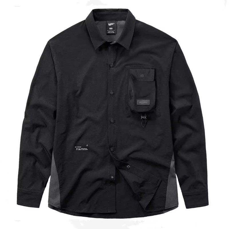 Tactical Function Style Multi-pocket Patchwork Design Sense Cargo Shirts Mens Clothing Y2K High Street Long Sleeve Techwear Tops