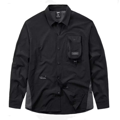 Tactical Function Style Multi-pocket Patchwork Design Sense Cargo Shirts Mens Clothing Y2K High Street Long Sleeve Techwear Tops