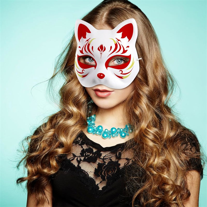 1-10pcs Japanese Mask Paper Blank Mask Halloween Cosplay Cat DIY Paintable Half Face Mask Animal Costume Party Decor Craft Prop