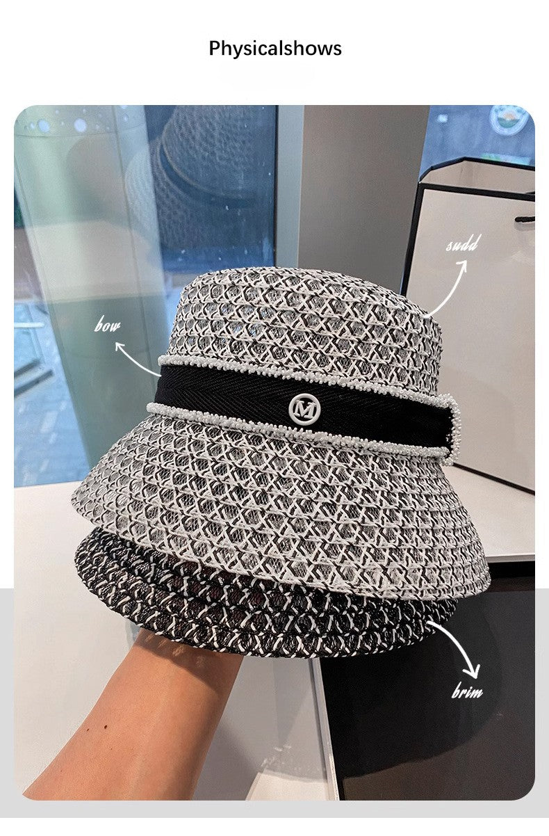 Chapéu de Pescador Vazado Respirável Coreano, Chapéu Tipo Bacia Personalizado, Chapéu Bucket Diamantado da Moda para Passeios de Verão Femininos