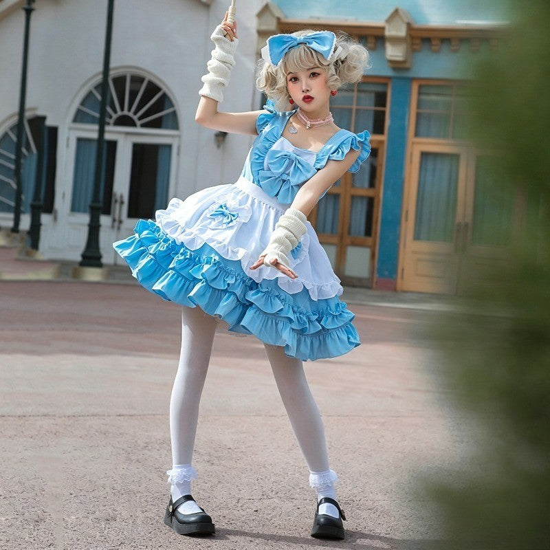 Japanese Cafe Blue Alice Maid Outfit, Cute Cosplay Puffy Dress, Sweet Princess Costume For Role Play Party Daily Casual Wear
