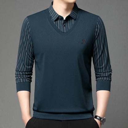 High quality brand long sleeve men's polo shirt autumn new style fashionable flip collar striped personalized top casual T-shirt