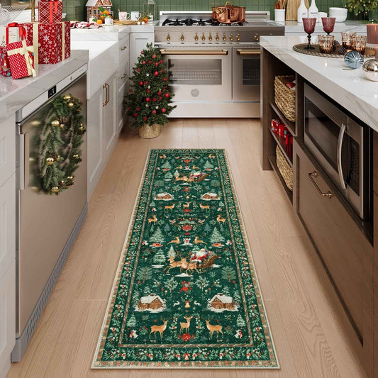 VIKAMA Bohemian-Style Christmas Runner Rug Autumn/Winter Hallway Rug Kitchen Decor Rug Home Atmosphere Decor