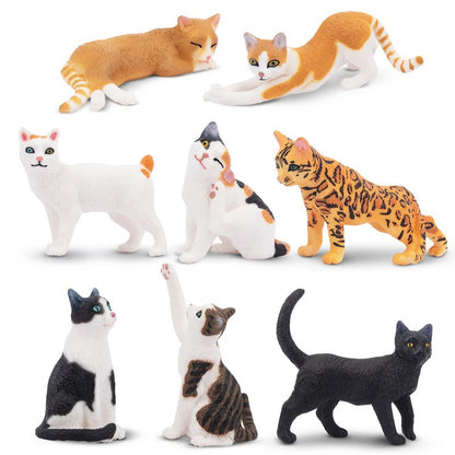Toymany 8Pcs Grey & Orange Cat Figures, Simulation Pet Animal Model Toys for Kids Children Gift Set, Mini Collectible