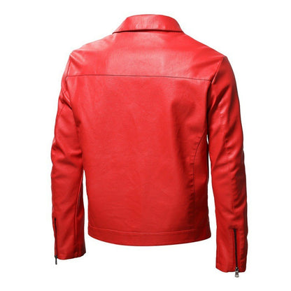 New Men Quality Casual Pu Leather Coat Red Black Slim Rider Style Leather Jacket Popular Young Leather Jackets